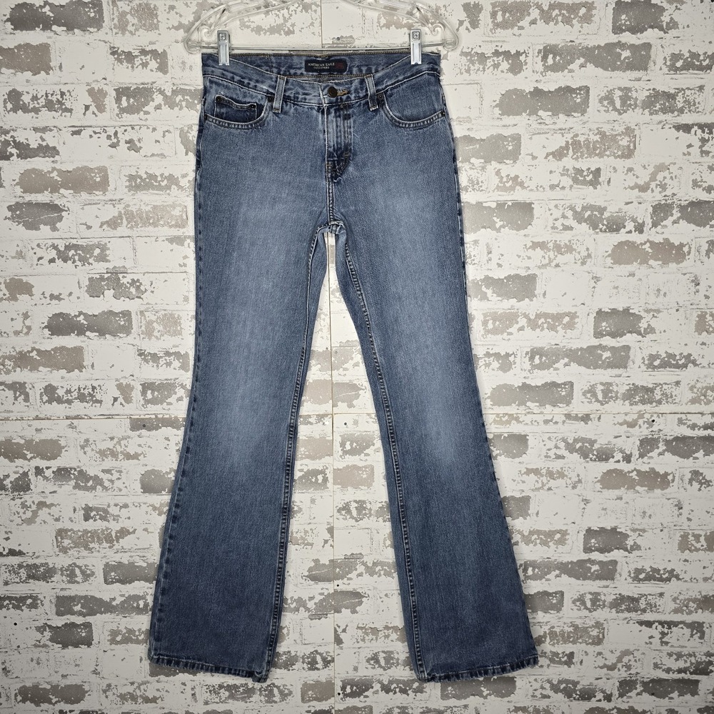 American Eagle Jeans Womens 4‎ Long Flared Leg Low Rise 100% Cotton VTG Y2K Boho